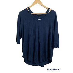 Matty‎ M women's split neck knit jersey 3/4 sleeve navy top size Small NEW